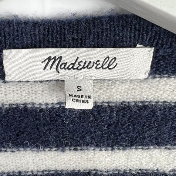 Madewell Sz S Cardigan Sweater Cozy Walker Striped Wool Alpaca Blend Nautical - Picture 4 of 11